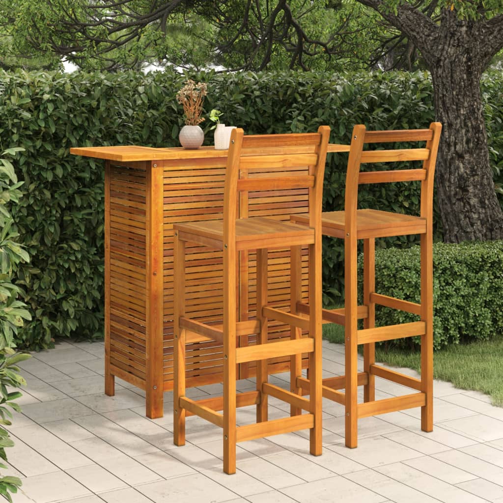 Bar Table And Chair Set 3 Pieces Solid Acacia Wood