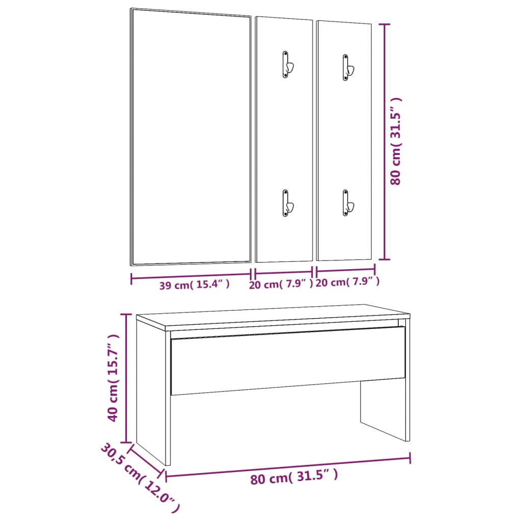 Hallway Furniture Set Engineered Wood