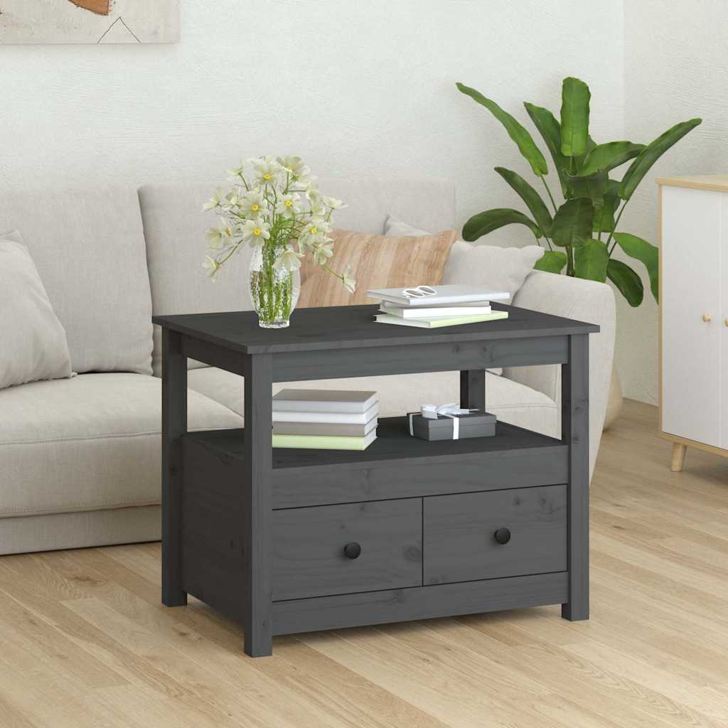 Coffee Table Pine Solid Wood 71x49x55cm Rustic Living Room Side black grey 71 cm