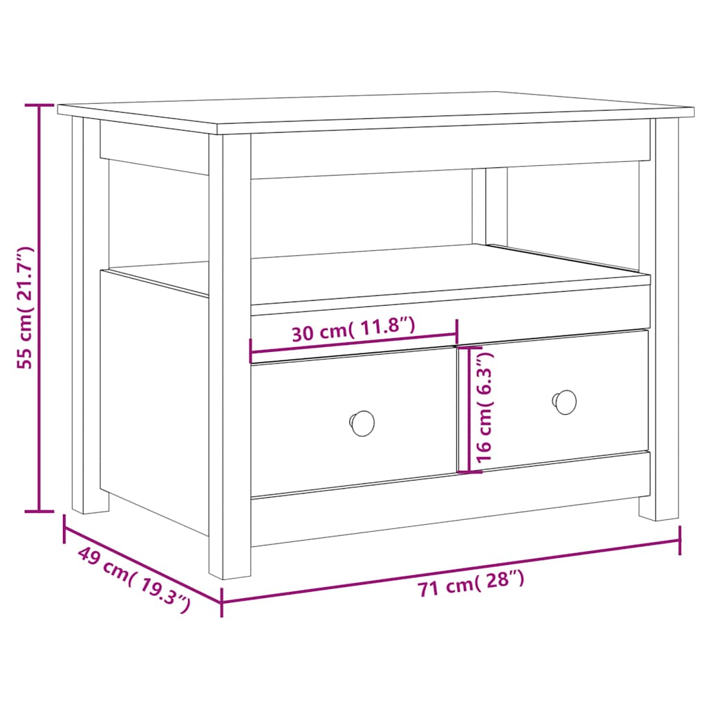 Coffee Table Pine Solid Wood 71x49x55cm Rustic Living Room Side black grey 71 cm