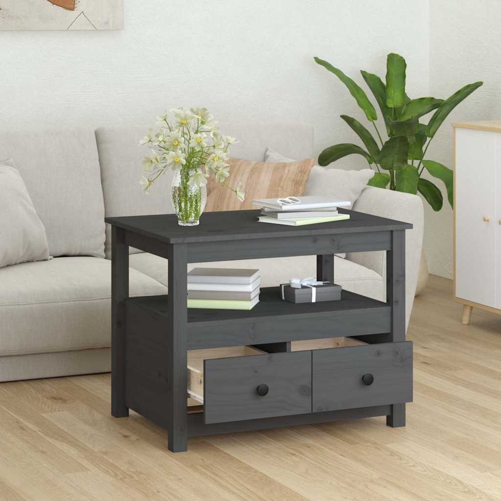 Coffee Table Pine Solid Wood 71x49x55cm Rustic Living Room Side black grey 71 cm