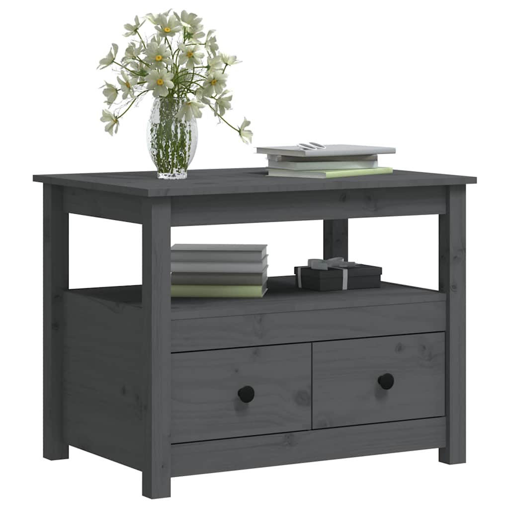 Coffee Table Pine Solid Wood 71x49x55cm Rustic Living Room Side black grey 71 cm