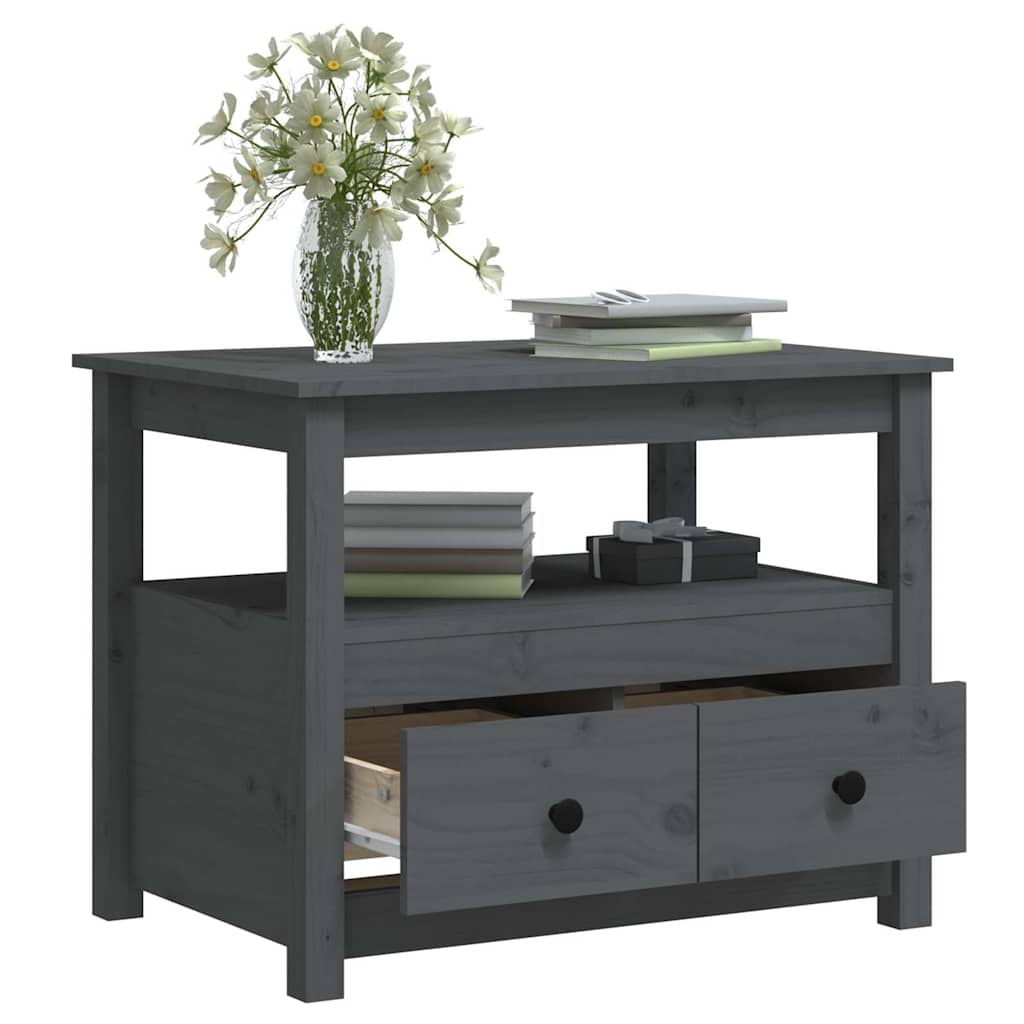 Coffee Table Pine Solid Wood 71x49x55cm Rustic Living Room Side black grey 71 cm