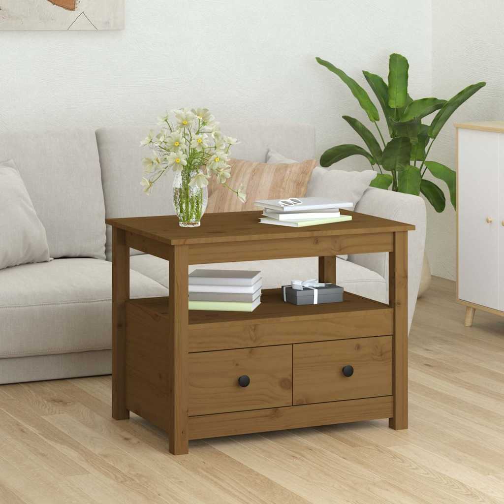 Coffee Table Pine Solid Wood 71x49x55cm Rustic Living Room Side black grey 71 cm