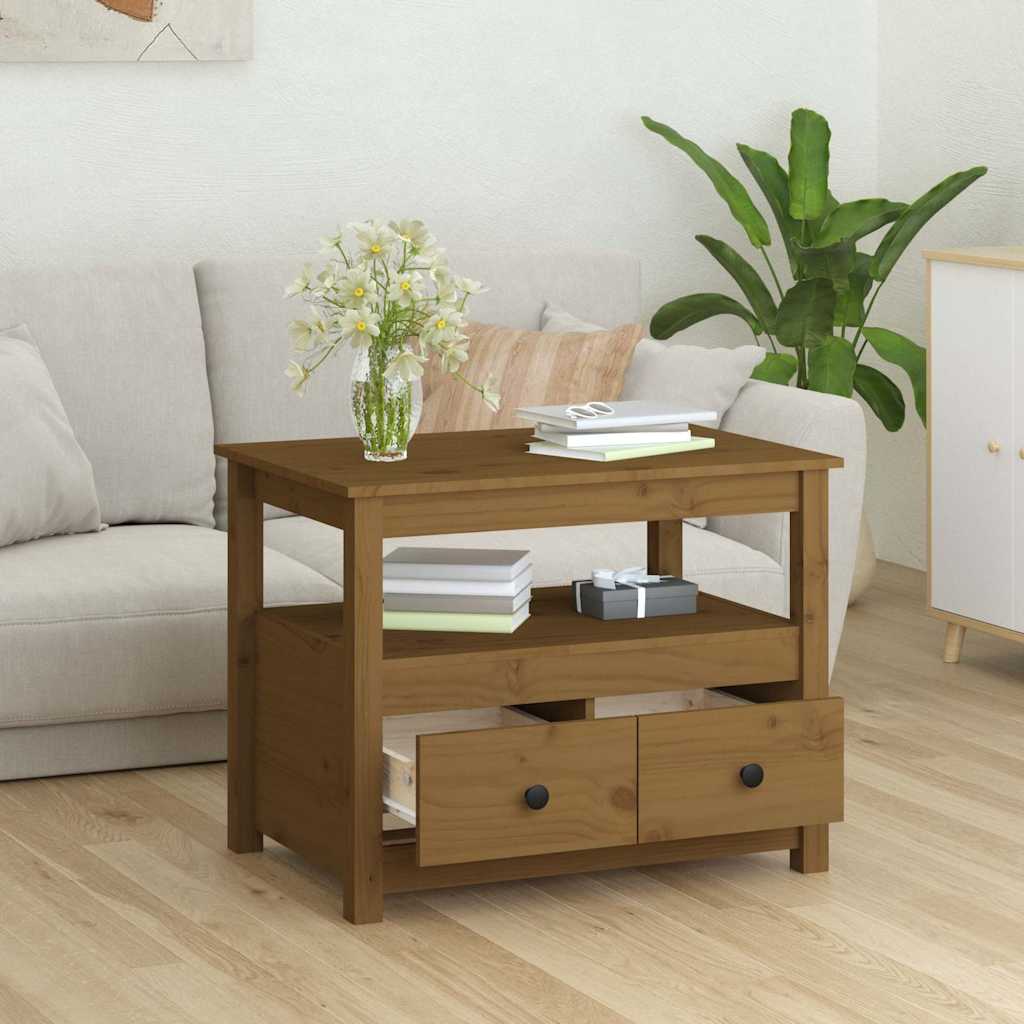 Coffee Table Pine Solid Wood 71x49x55cm Rustic Living Room Side black grey 71 cm