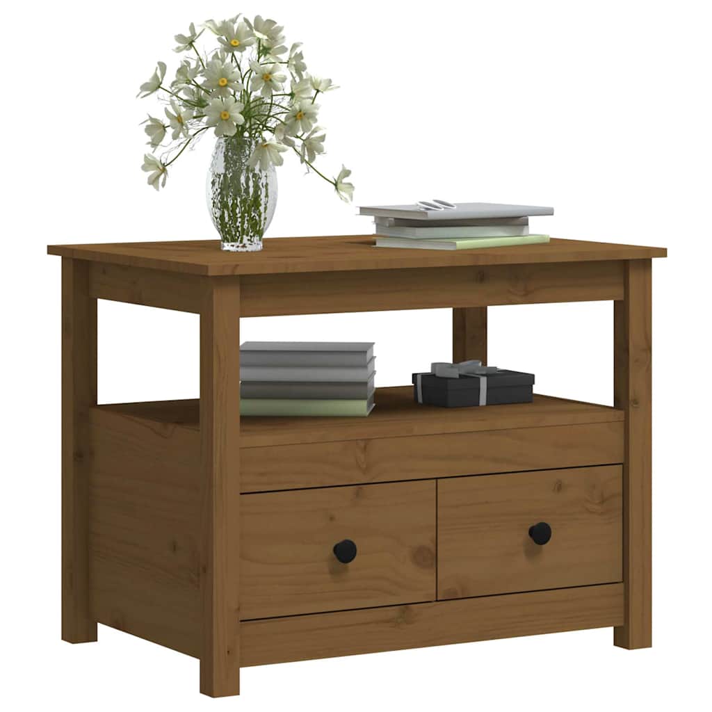 Coffee Table Pine Solid Wood 71x49x55cm Rustic Living Room Side black grey 71 cm