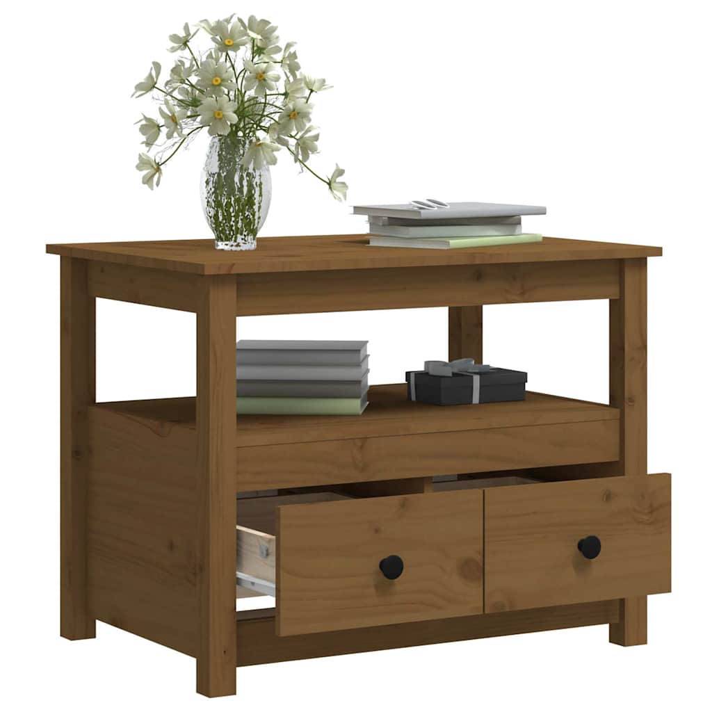 Coffee Table Pine Solid Wood 71x49x55cm Rustic Living Room Side black grey 71 cm