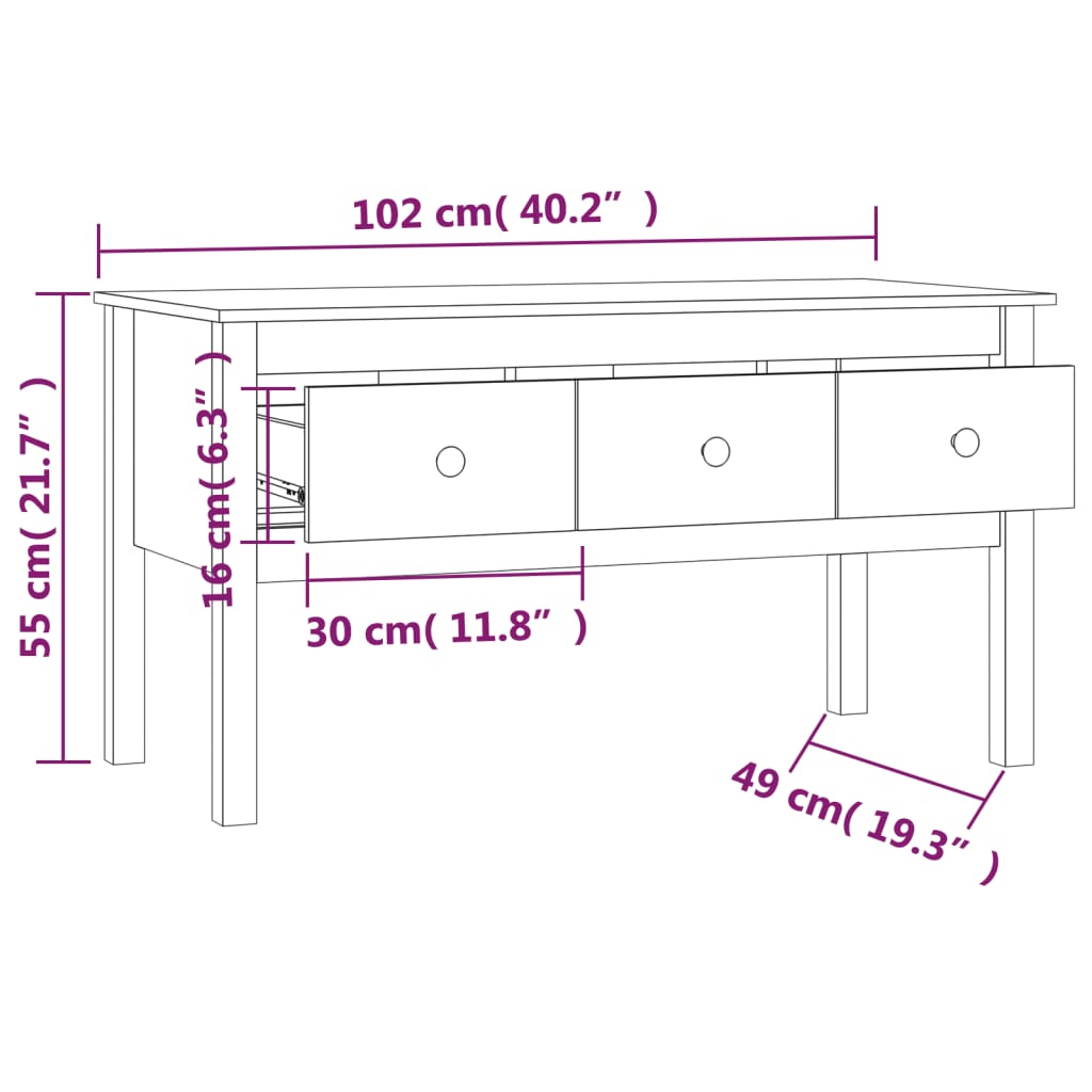 Coffee Table 102X49X55 Cm Solid Wood Pine