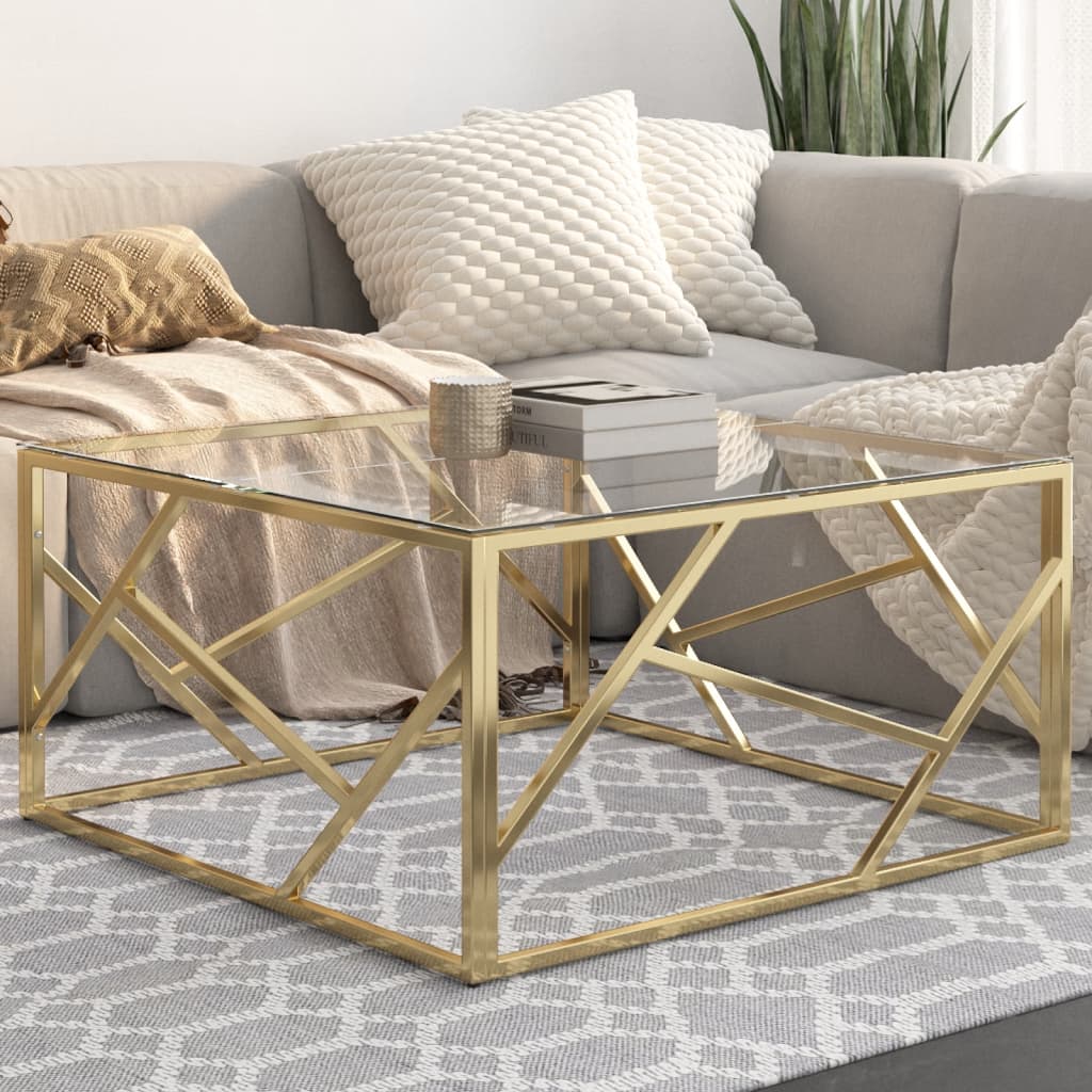 Coffee Table Silver Stainless Steel And Tempered