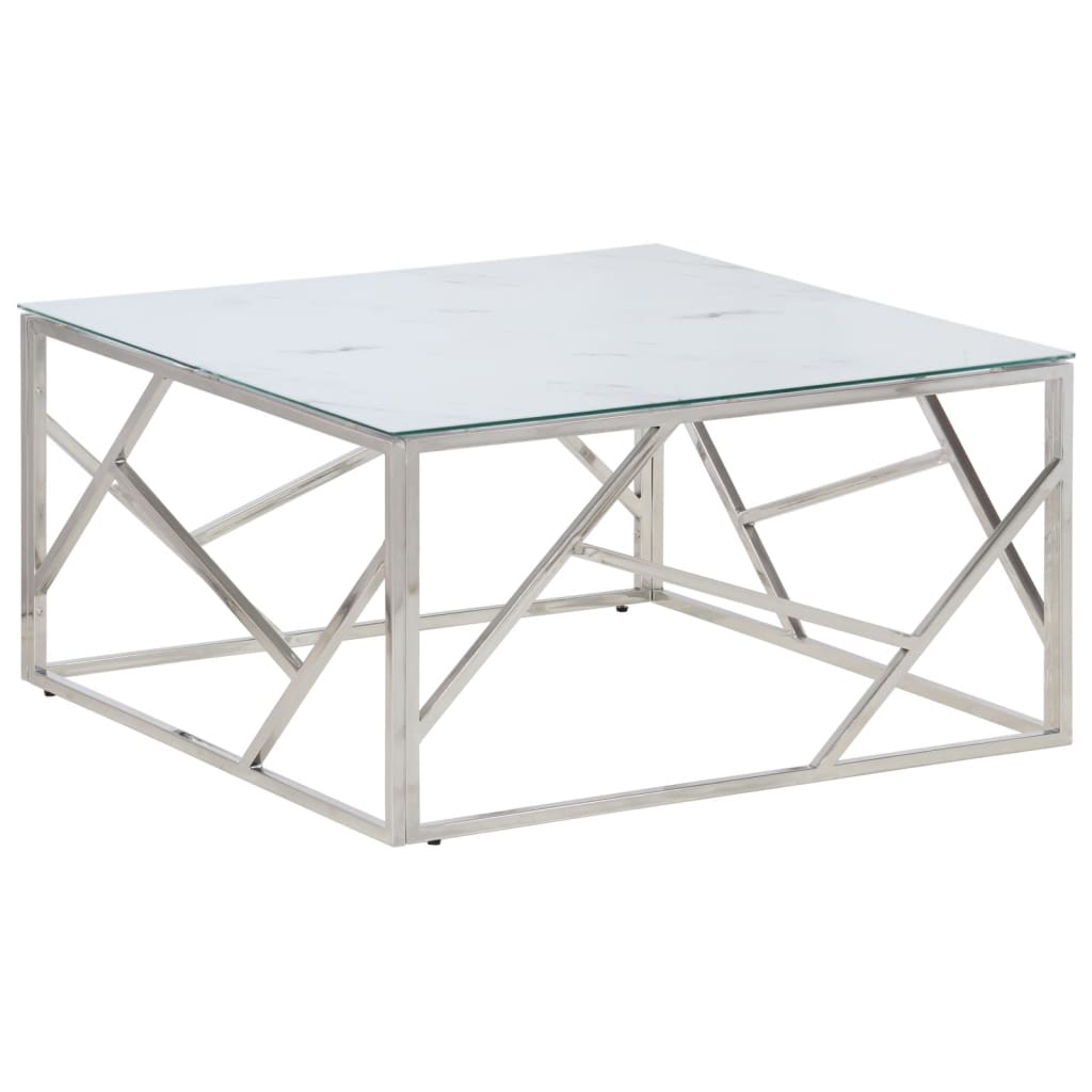 Coffee Table Silver Stainless Steel And Tempered