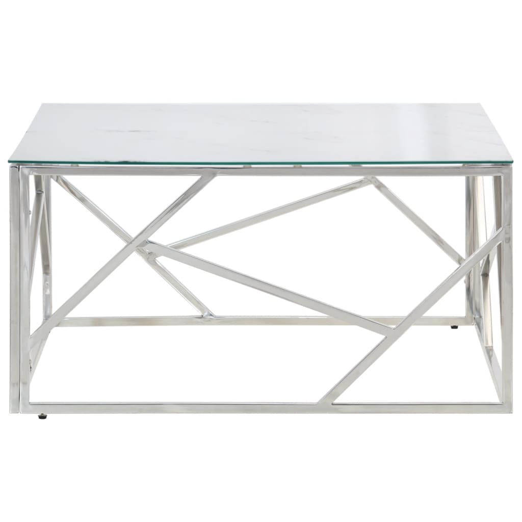 Coffee Table Silver Stainless Steel And Tempered