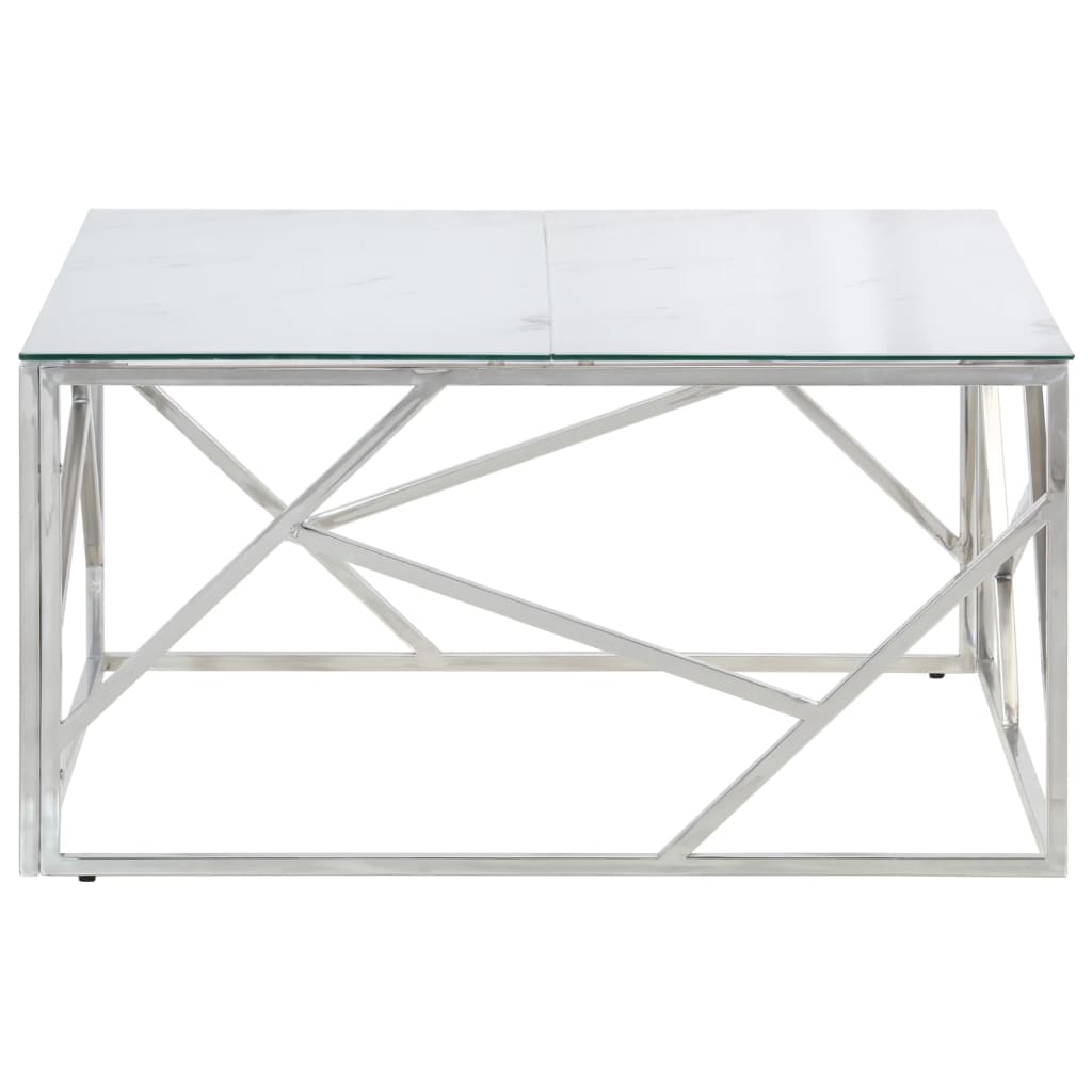 Coffee Table Silver Stainless Steel And Tempered