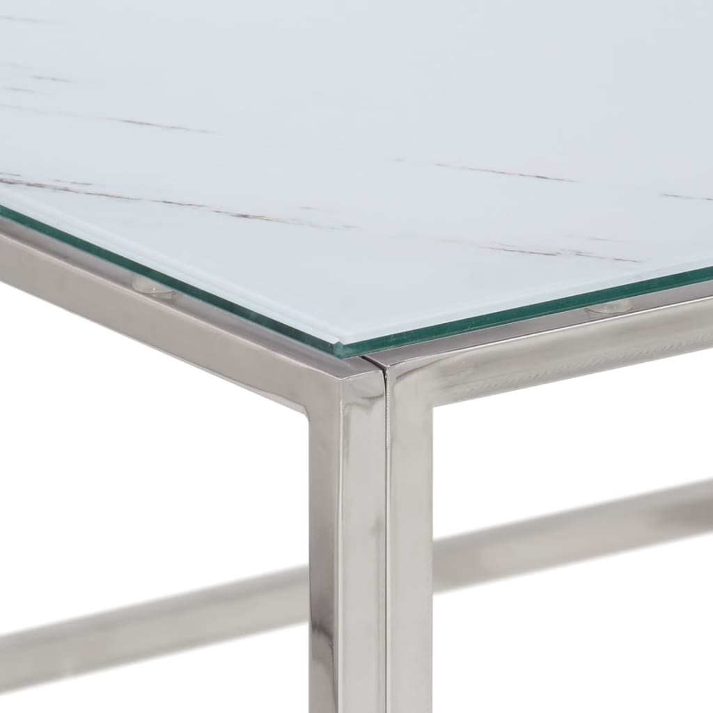 Coffee Table Silver Stainless Steel And Tempered