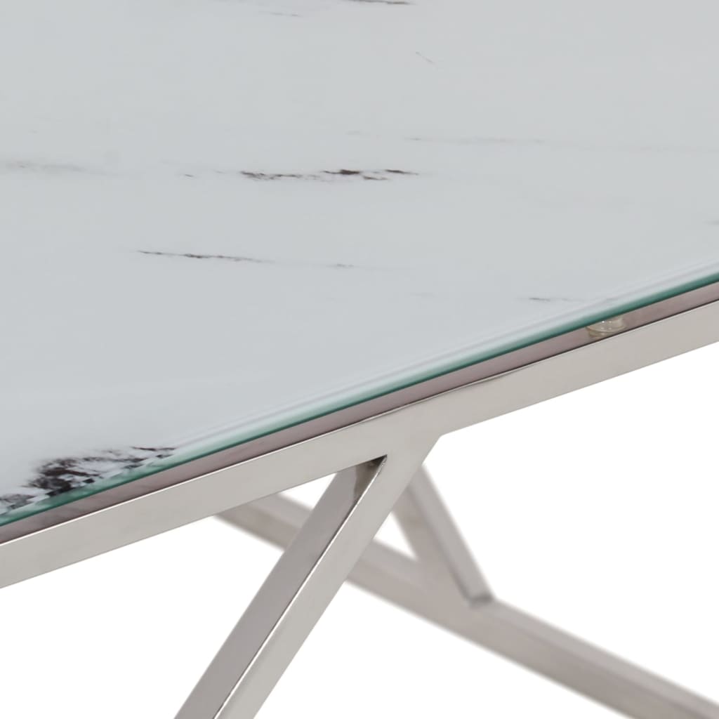 Coffee Table Silver Stainless Steel And Tempered
