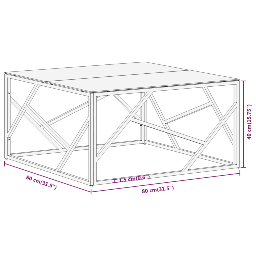 Coffee Table Silver Stainless Steel And Tempered