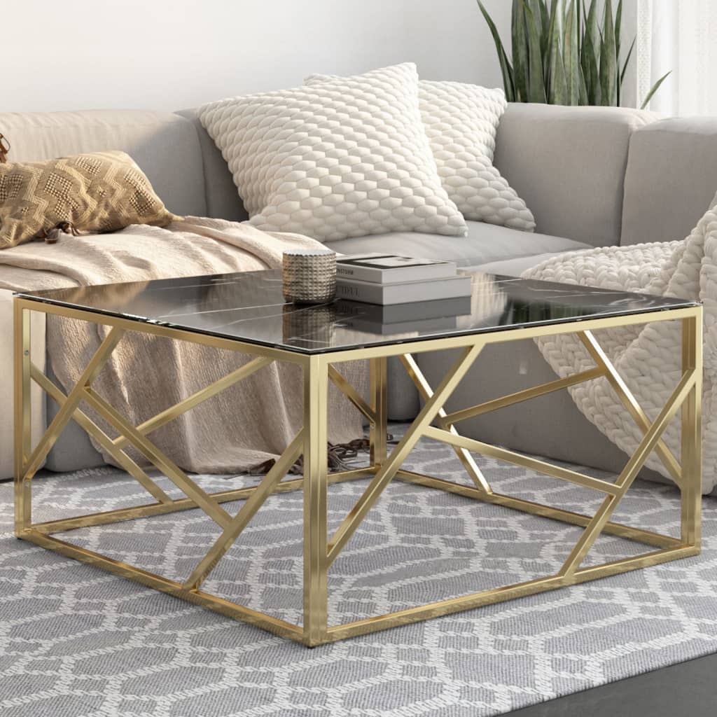 Coffee Table Silver Stainless Steel And Tempered