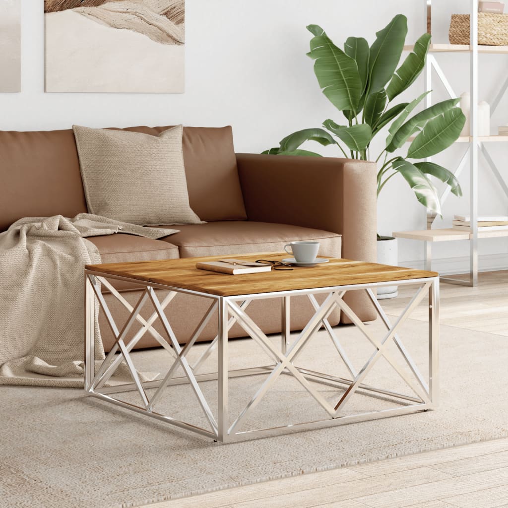 Coffee Table Silver 80X80X40 Cm Stainless Steel And