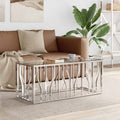 Coffee Table Silver Stainless Steel Solid Acacia Silver And Brown Gold And Black