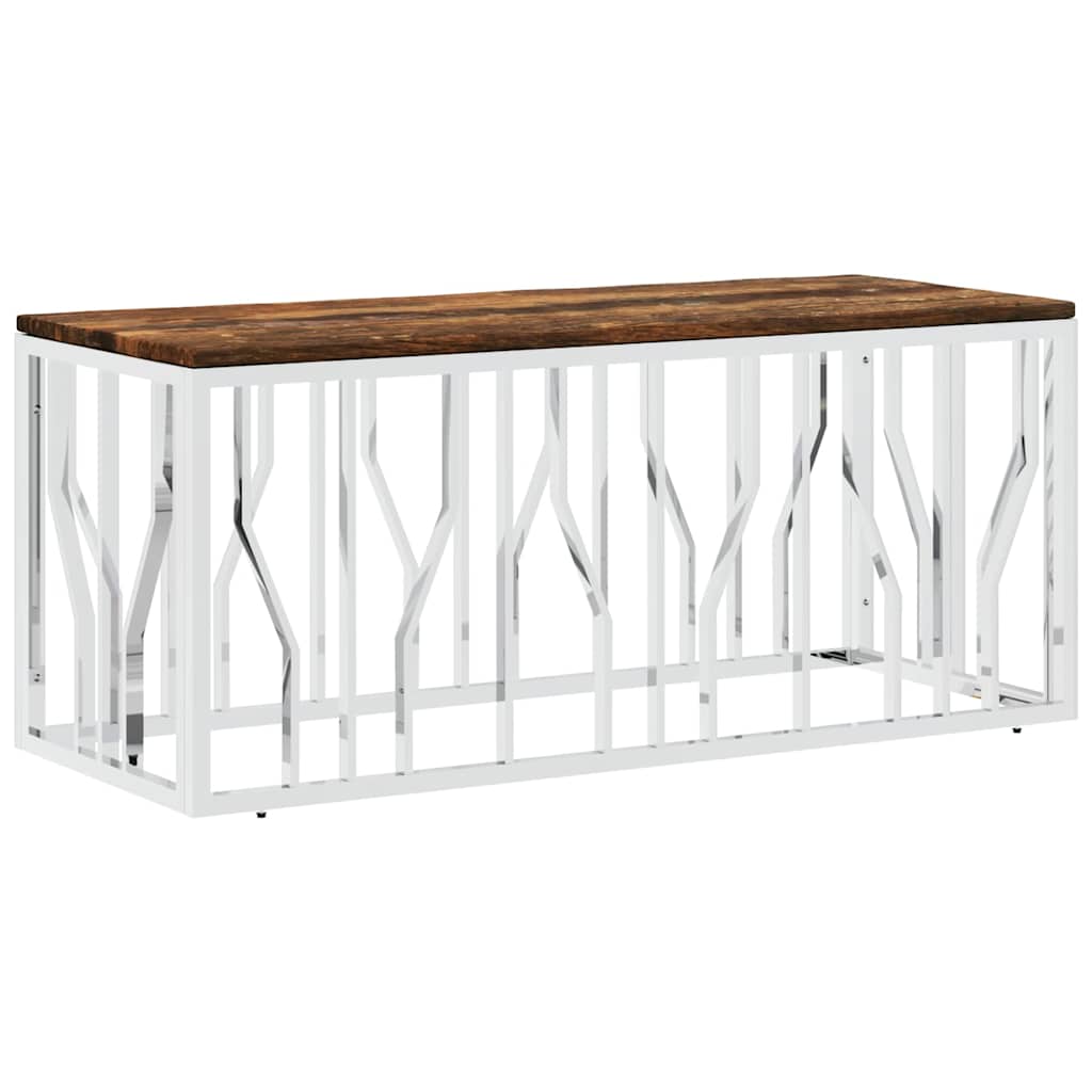 Coffee Table Silver Stainless Steel Solid Acacia Silver And Brown Gold And Black