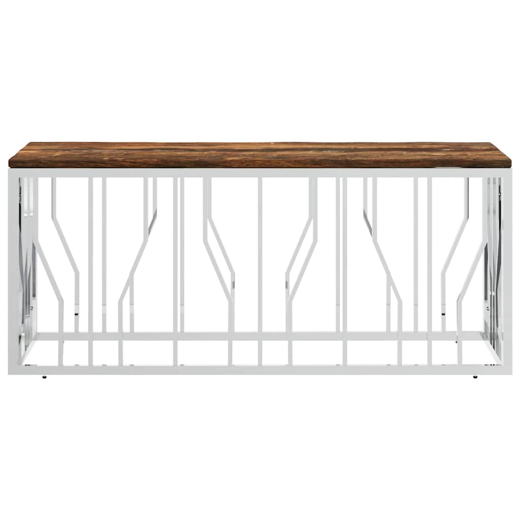 Coffee Table Silver Stainless Steel Solid Acacia Silver And Brown Gold And Black