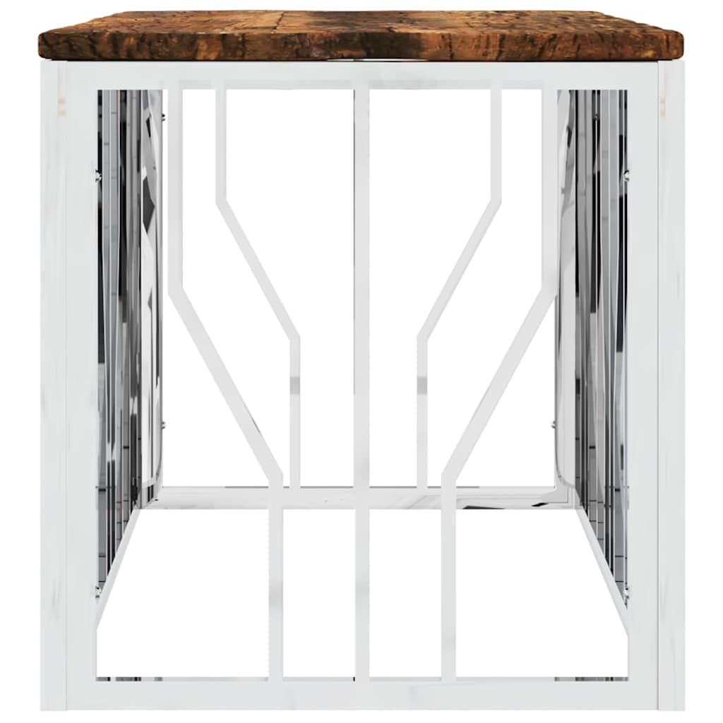 Coffee Table Silver Stainless Steel Solid Acacia Silver And Brown Gold And Black