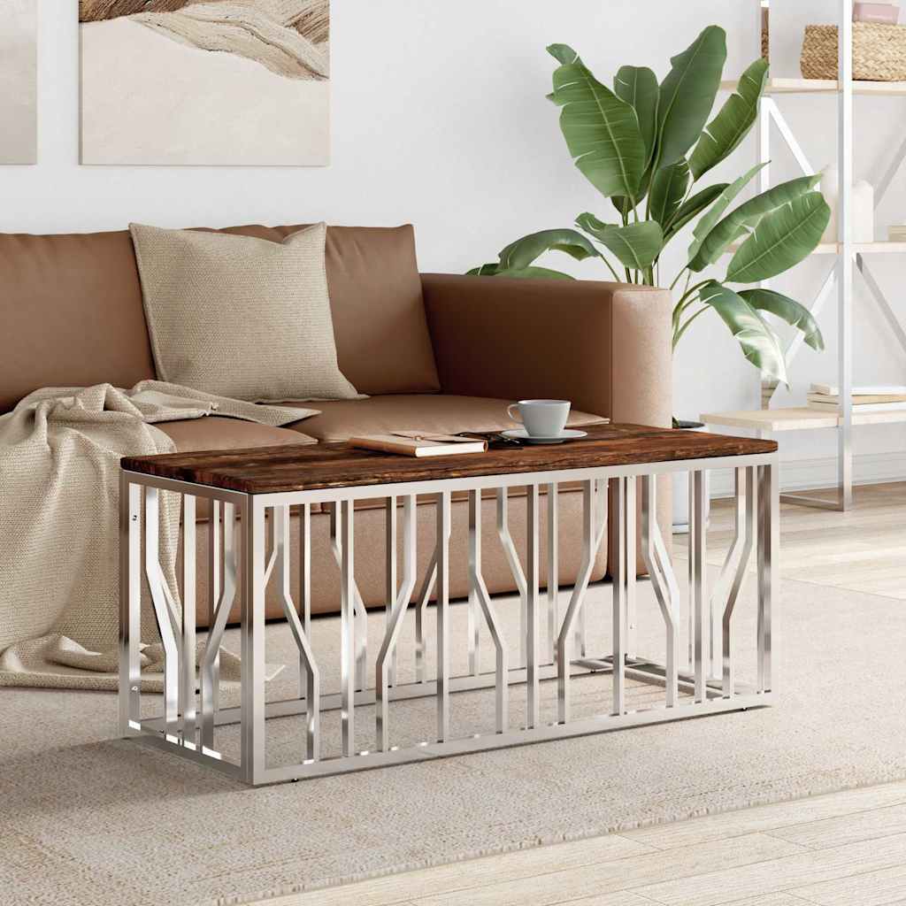 Coffee Table Silver Stainless Steel Solid Acacia Silver And Brown Gold And Black