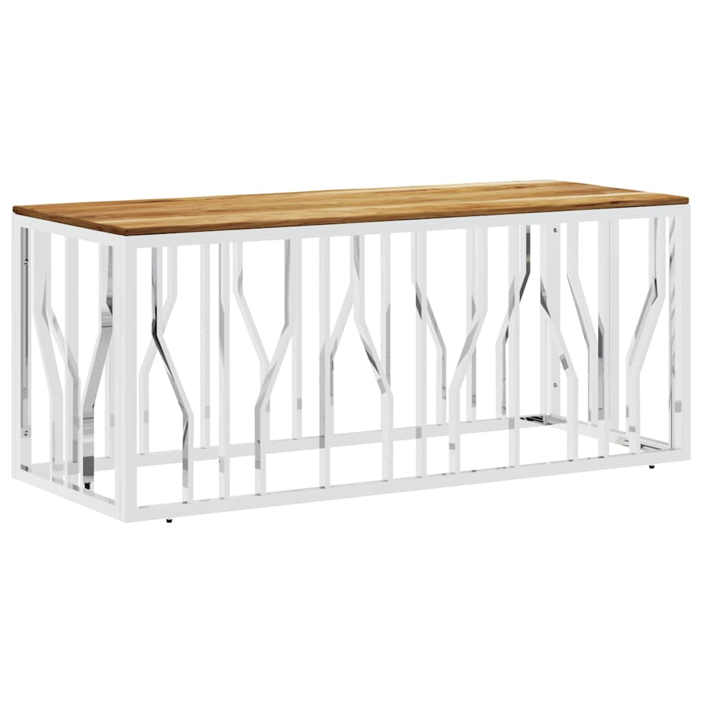 Coffee Table Silver Stainless Steel Solid Acacia Silver And Brown Gold And Black