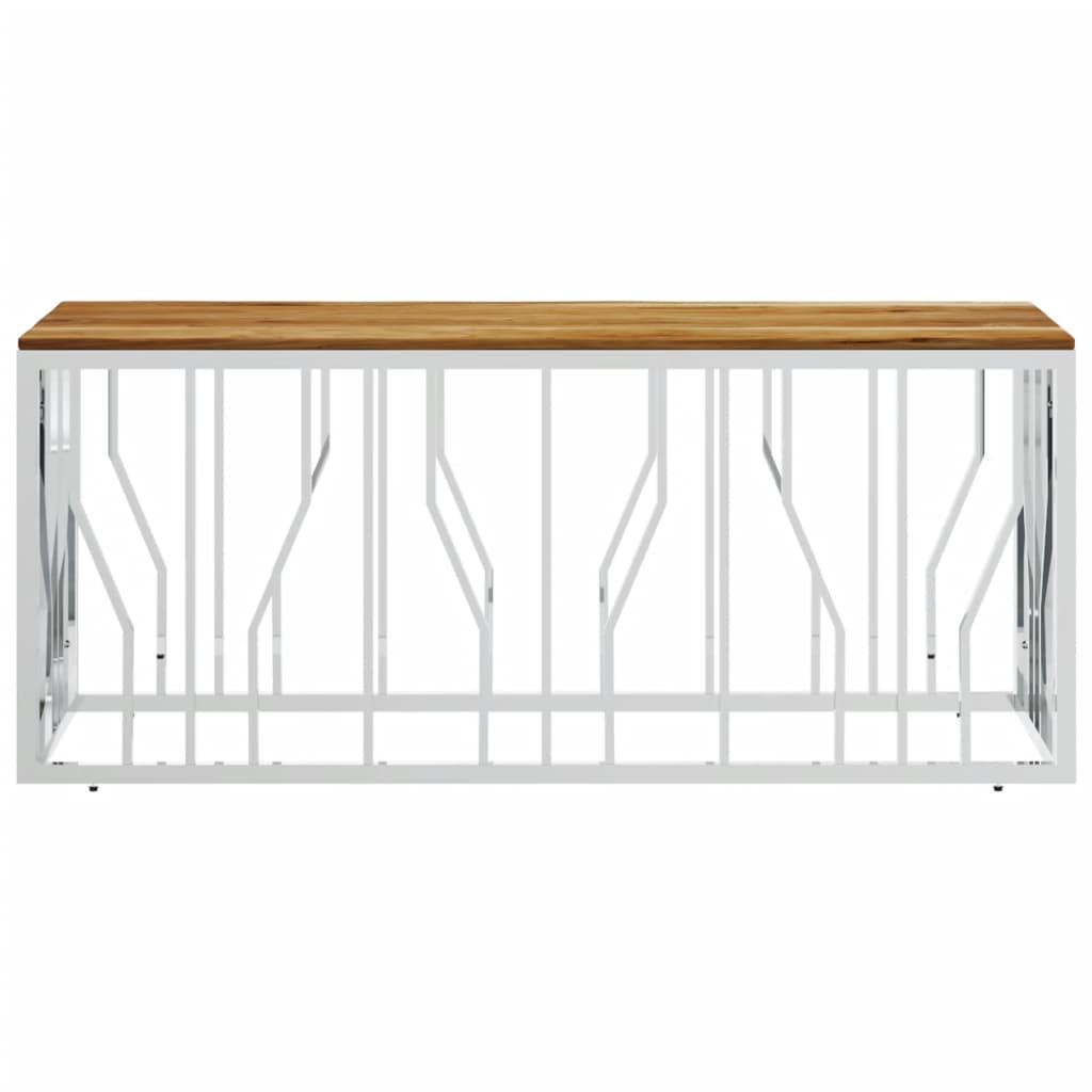 Coffee Table Silver Stainless Steel And Solid Acacia
