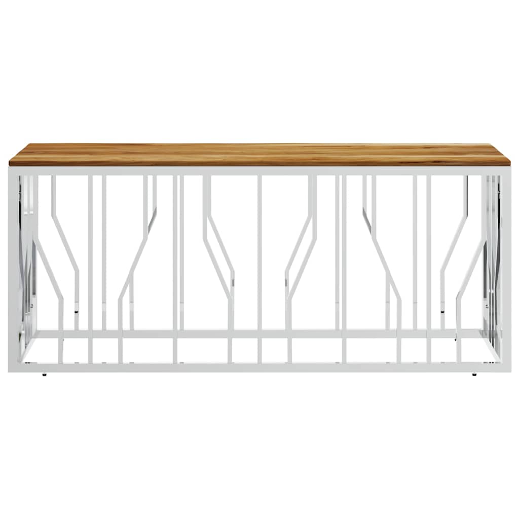Coffee Table Silver Stainless Steel Solid Acacia Silver And Brown Gold And Black