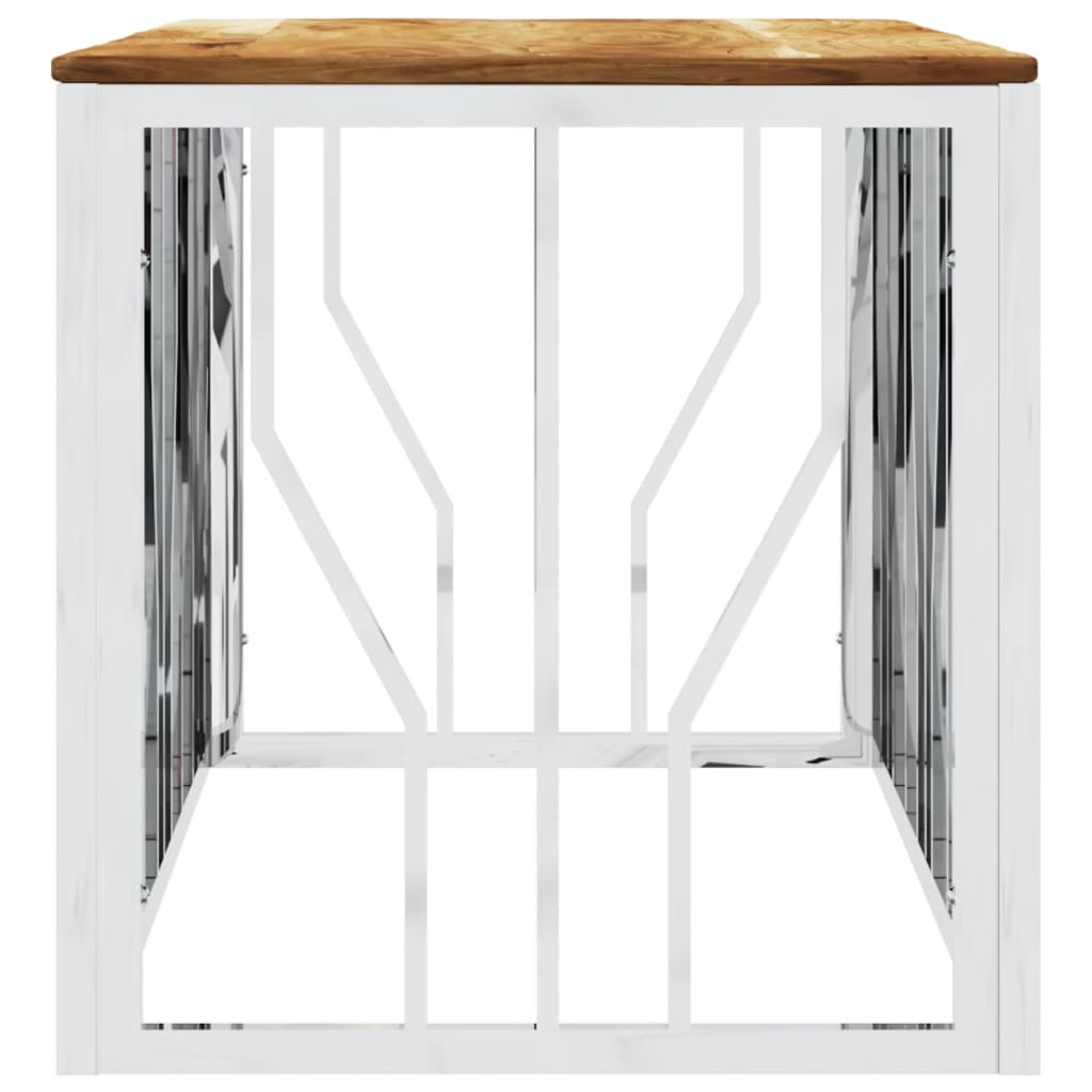 Coffee Table Silver Stainless Steel And Solid Acacia