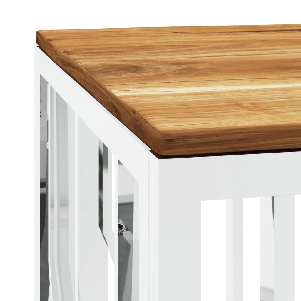 Coffee Table Silver Stainless Steel And Solid Acacia