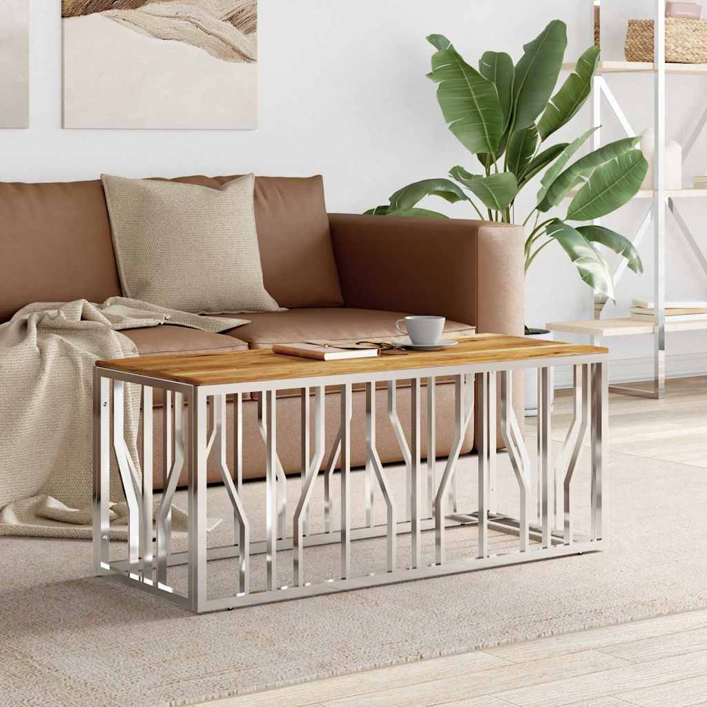 Coffee Table Silver Stainless Steel Solid Acacia Silver And Brown Gold And Black