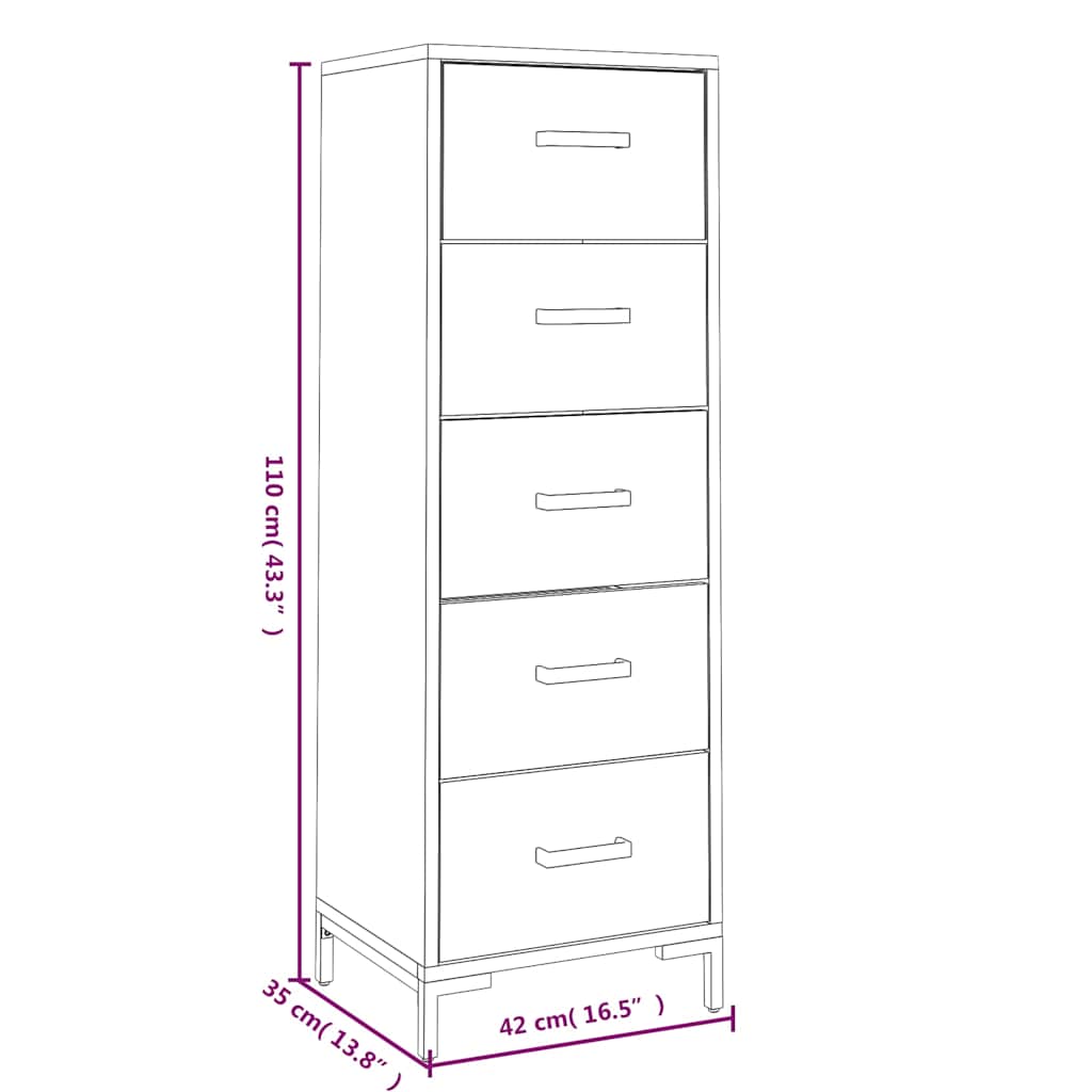 Chest of Drawers Solid Pine 42cm Tallboy Bedroom Storage Cabinet Wooden metal 42