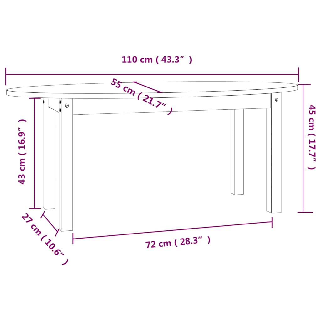 Coffee Table Solid Wood Pine grey white Solid pinewood 80 x 40 x 35 cm 110 cm