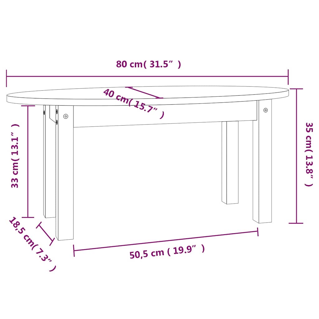 Coffee Table Solid Wood Pine grey white Solid pinewood 80 x 40 x 35 cm 110 cm