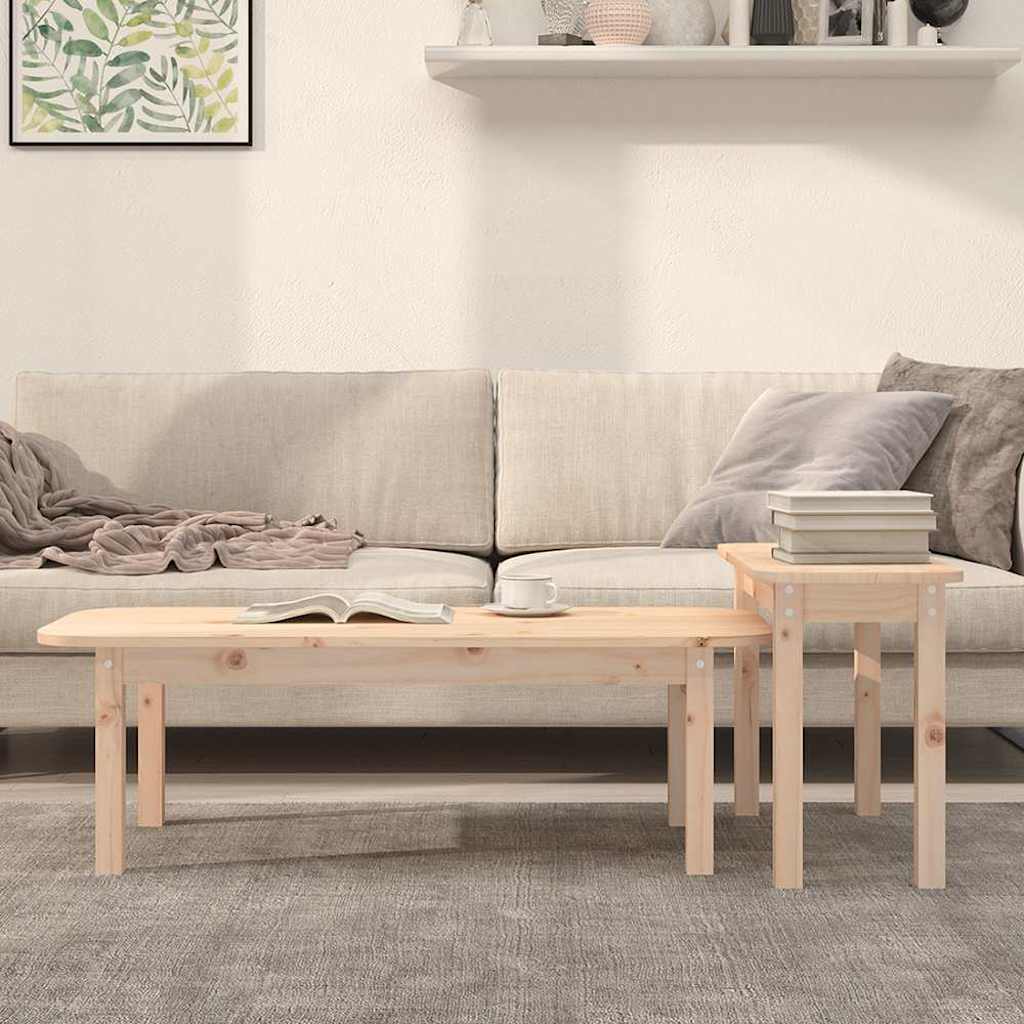 Coffee Table 2 Piece Set Solid Wood Pine Honey Brown Grey Black White Natural 11