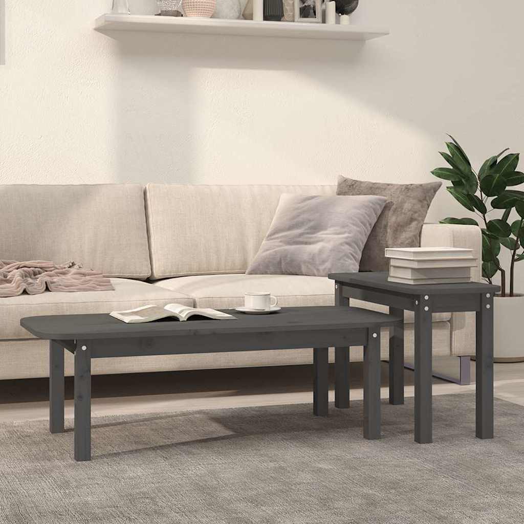Coffee Table 2 Piece Set Solid Wood Pine Honey Brown Grey Black White Natural 11