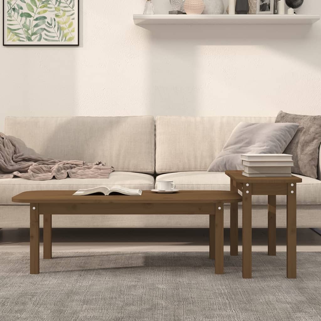 2 Piece Coffee Table Set Solid Wood Pine