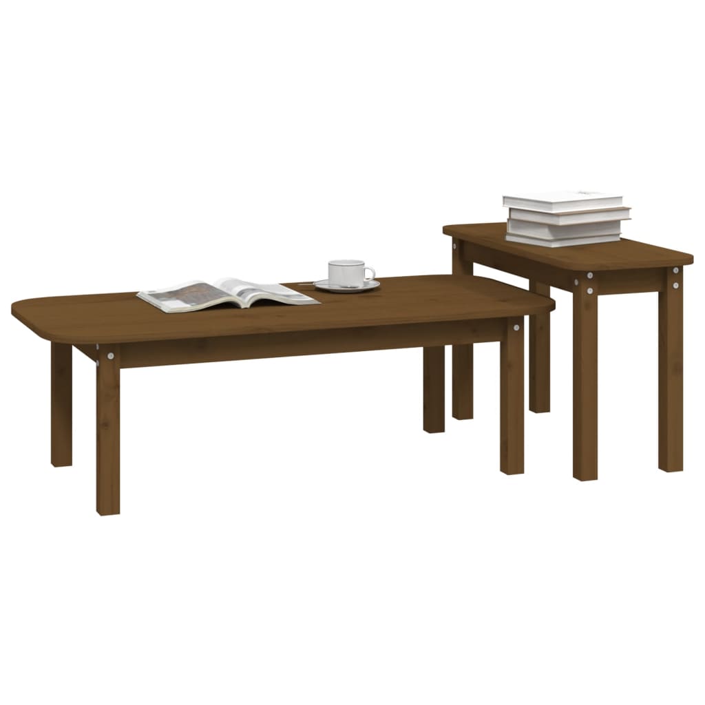 2 Piece Coffee Table Set Solid Wood Pine