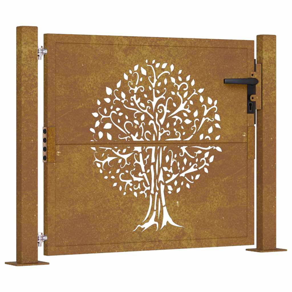 Garden Gate Green Steel Fence Lockable Outdoor Security Posts Rusty Corten Steel