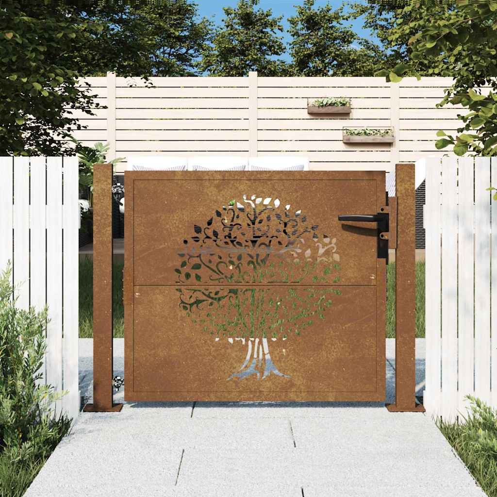 Garden Gate Green Steel Fence Lockable Outdoor Security Posts Rusty Corten Steel