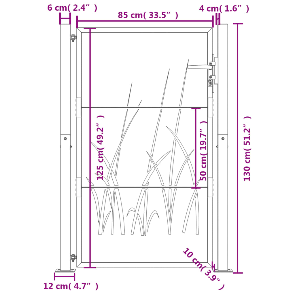 Garden Gate Anthracite Steel Grass Design