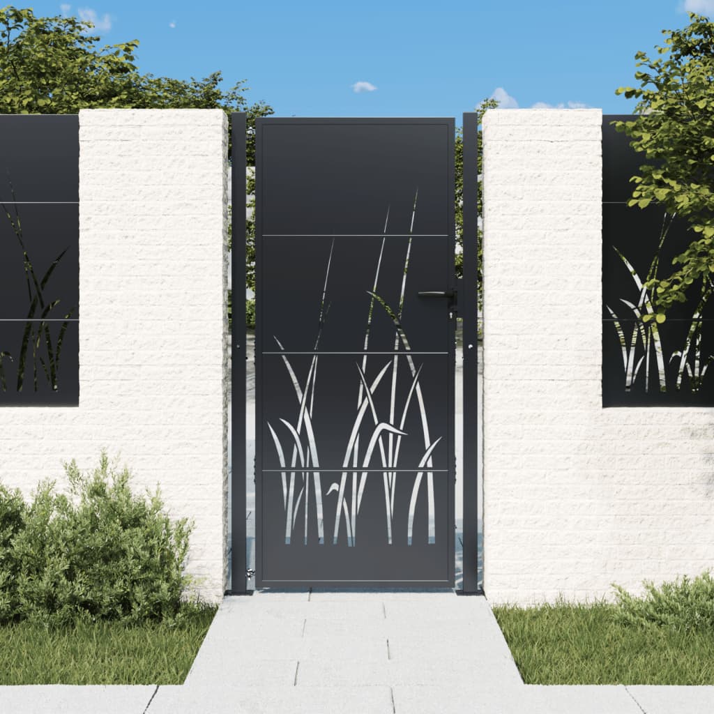 Garden Gate Anthracite Steel Grass Design