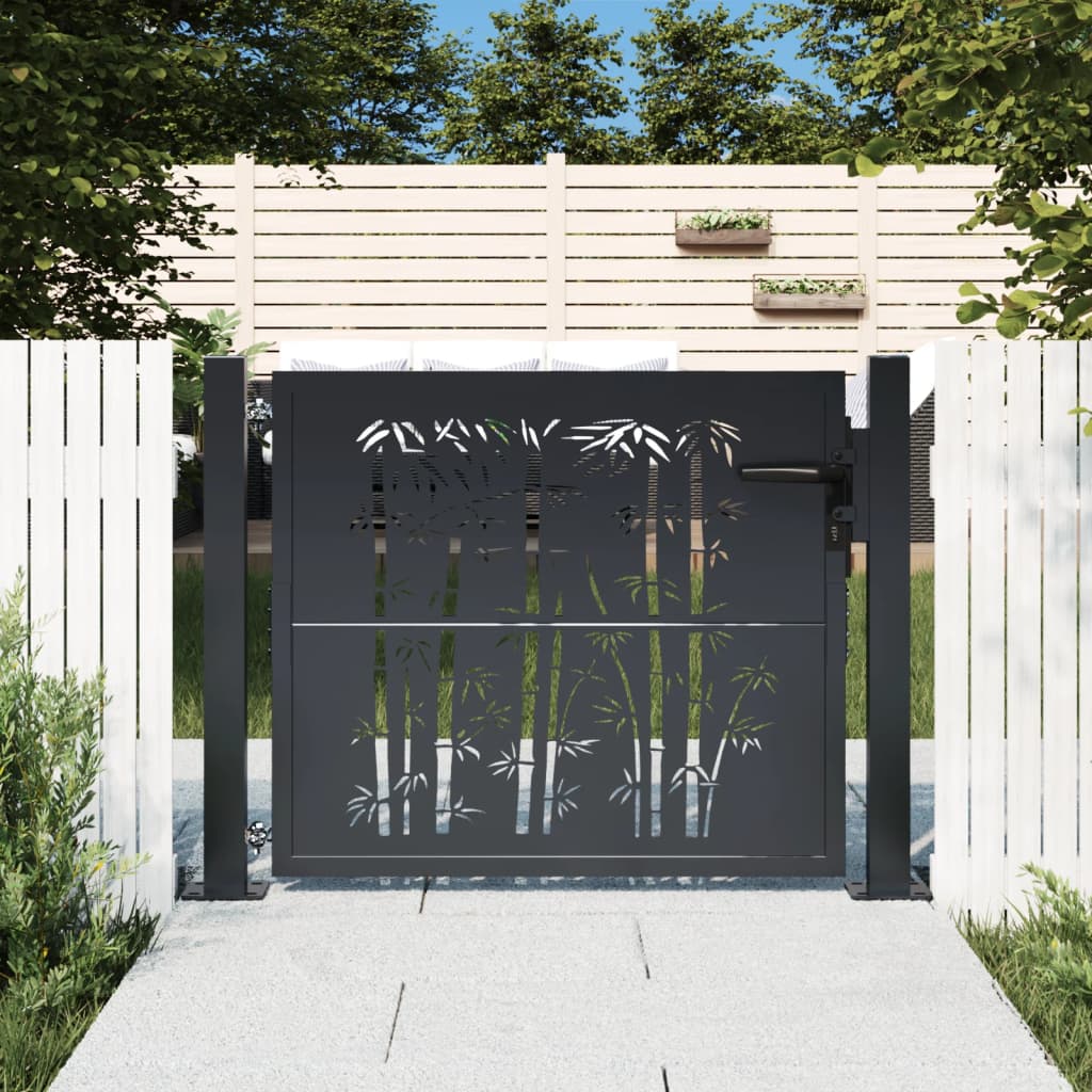 Garden Gate Anthracite Steel Bamboo Design