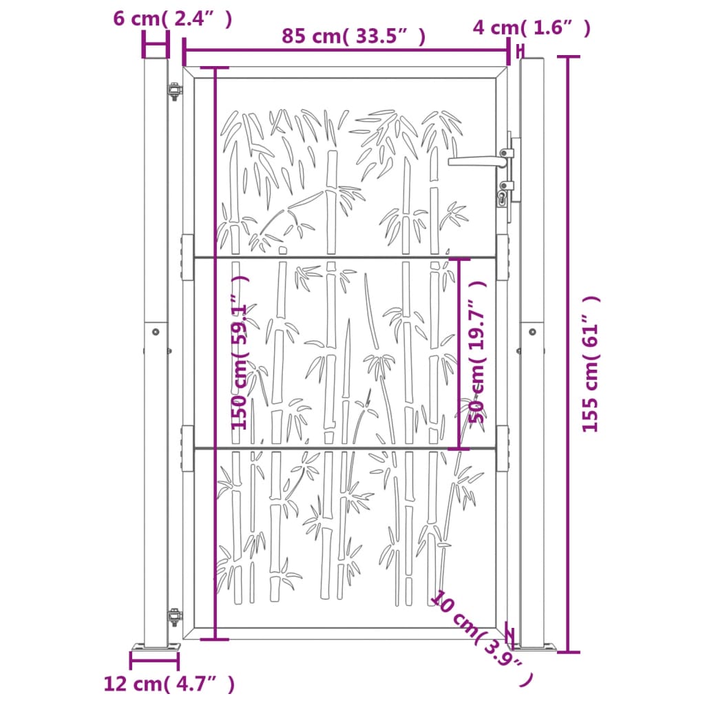 Garden Gate Anthracite Steel Bamboo Design