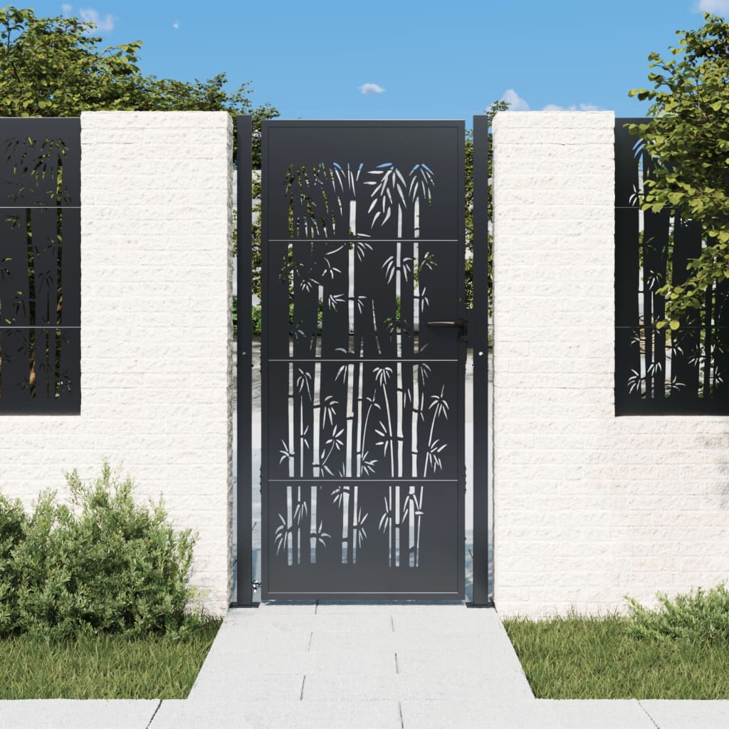 Garden Gate Anthracite Steel Bamboo Design
