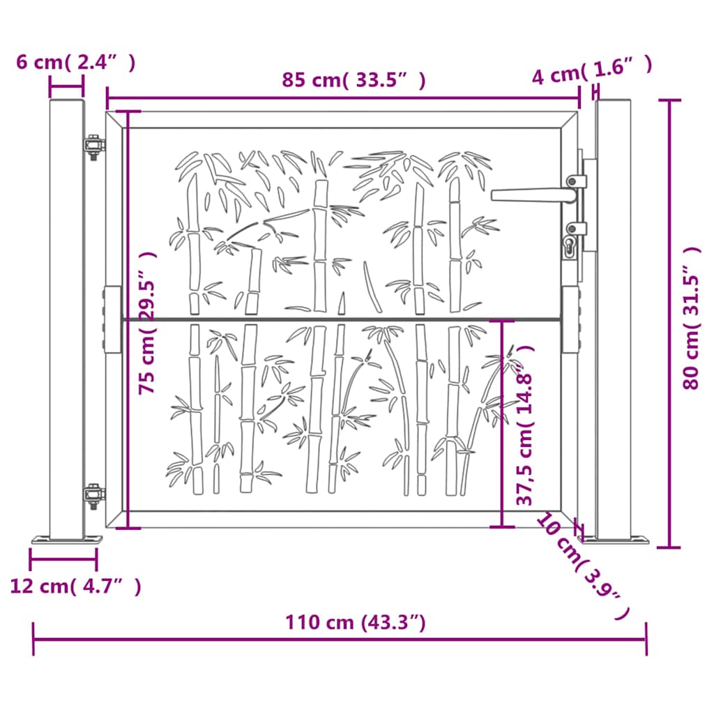 Garden Gate Corten Steel Bamboo Decorative Privacy Fence Outdoor Rusty Lockable