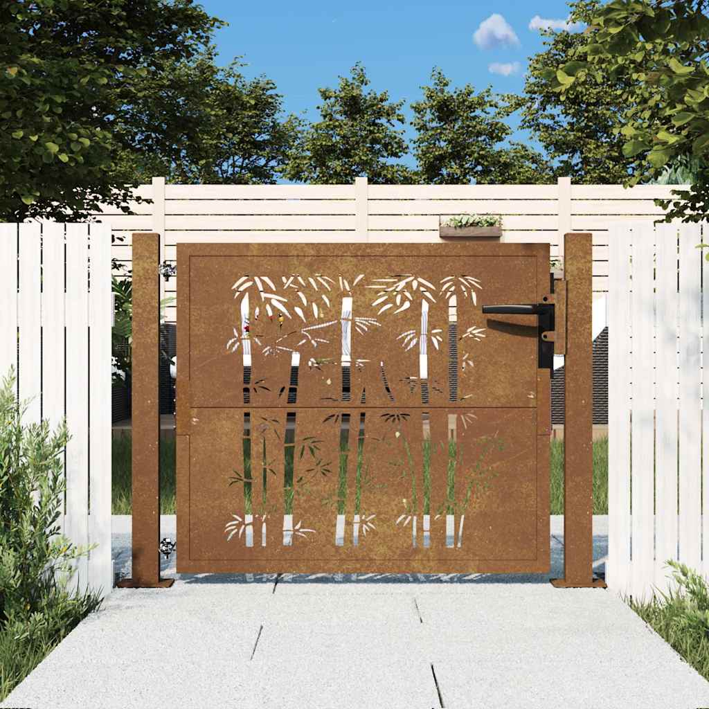 Garden Gate Corten Steel Bamboo Decorative Privacy Fence Outdoor Rusty Lockable