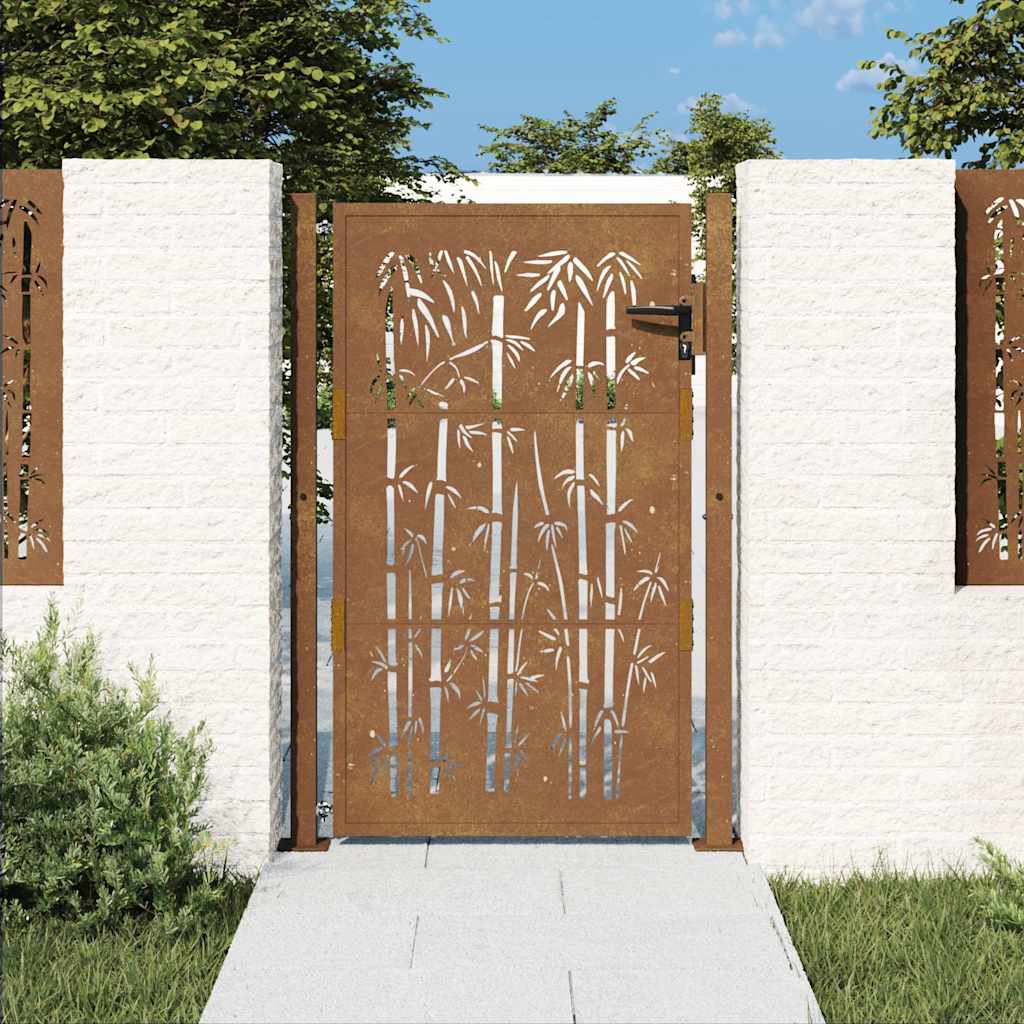 Garden Gate Corten Steel Bamboo Decorative Privacy Fence Outdoor Rusty Lockable