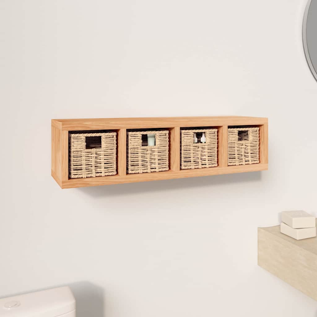 Wall Shelf Baskets Solid Walnut Wood Storage 62x18x16cm Rustic Removable 62 cm